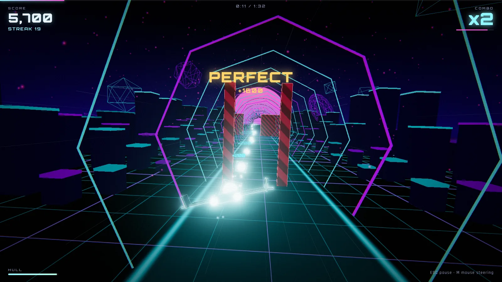 A perfect pass through a gate in the neon tunnel