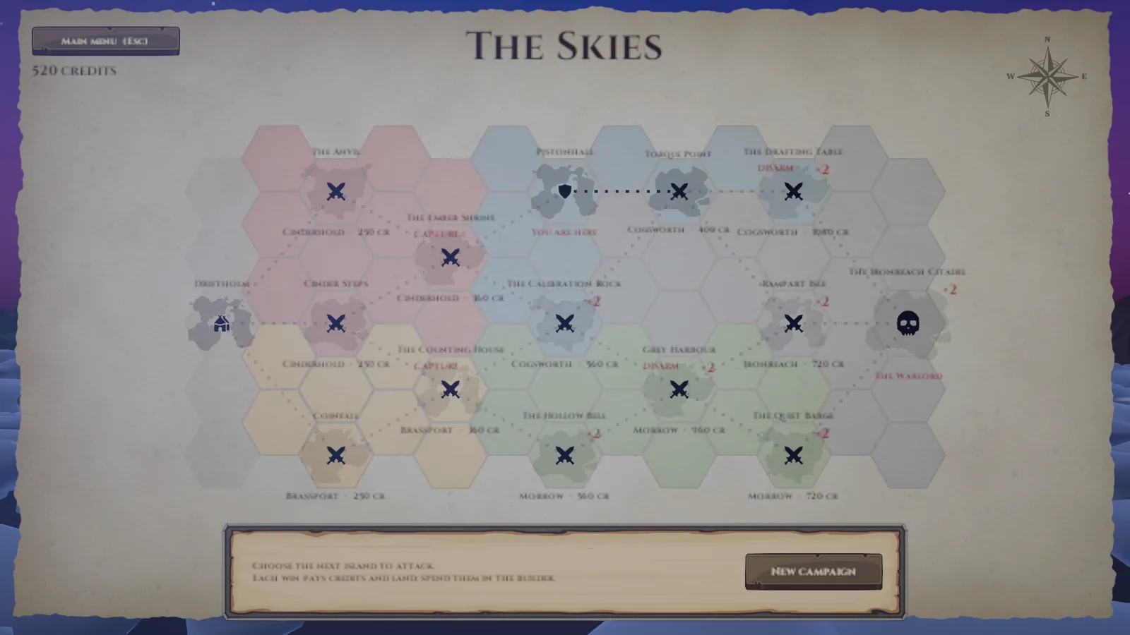 Campaign map of the skies with the five city-states