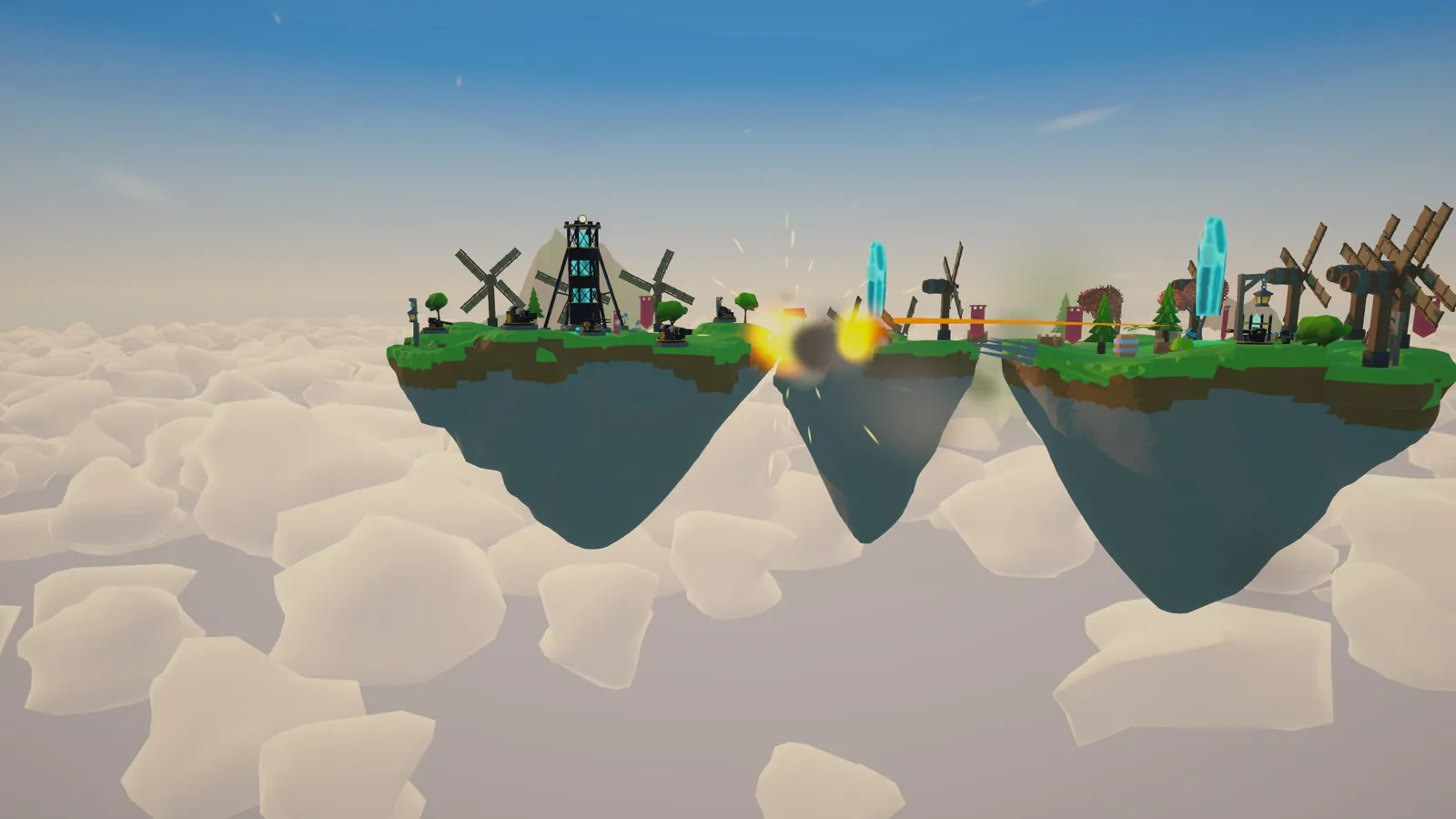 Three islands clash above the clouds